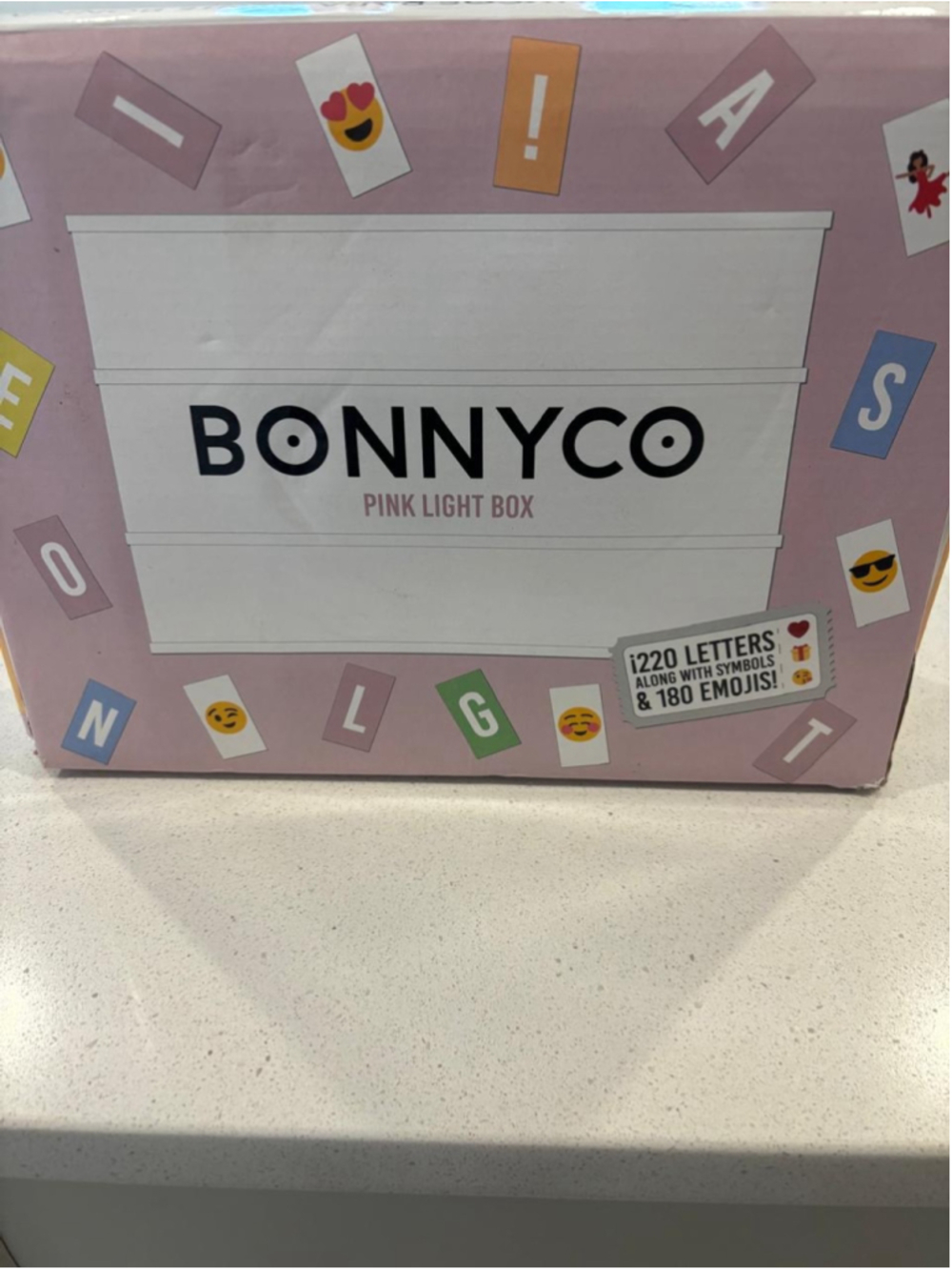BONNYCO Pink LED Cinema Light Box Set 220 Letters 180 Emojis Markers Cable #N66